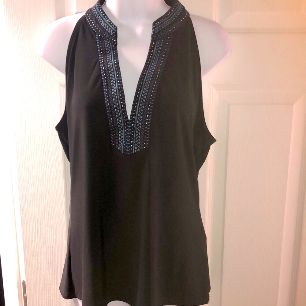 WhiteHouse Black Market Sleeveless Tank Top with Embellished V-Neckline